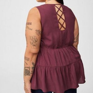 Torrid Red Sleeveless Cut Out Tiered Blouse